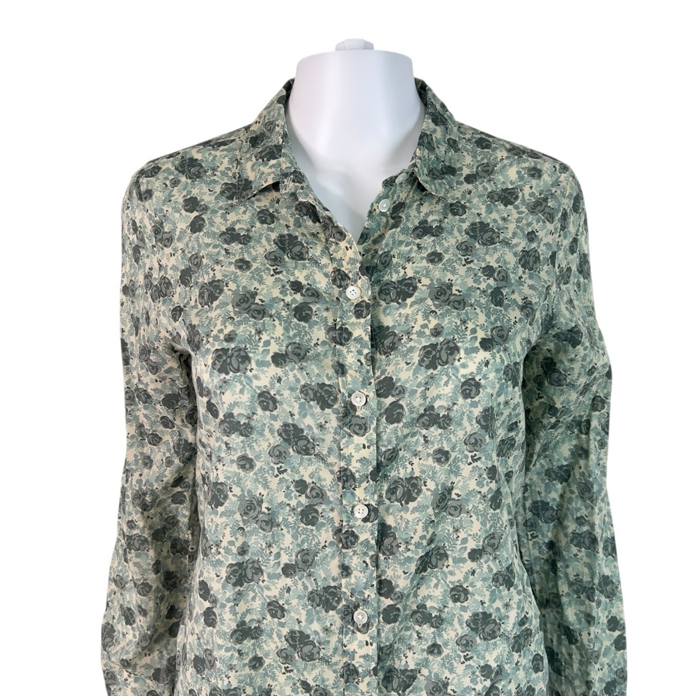 Sezane Green Floral Cotton Blouse Top Size 36 US 4 - Picture 4 of 12